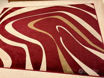 Tappeto Soggiorno Rosso Beige Onde Pelo Corto 2x3