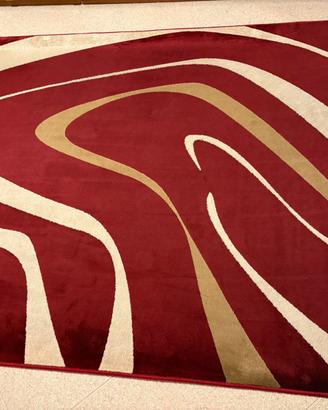 Tappeto Soggiorno Rosso Beige Onde Pelo Corto 2x3