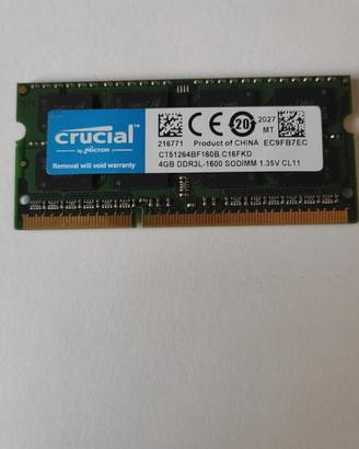 Memoria RAM SODIMM 8 GB DDR3 1600 laptop notebook