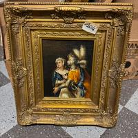 Dipinto olio su tela soldato con dama