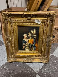 Dipinto olio su tela soldato con dama