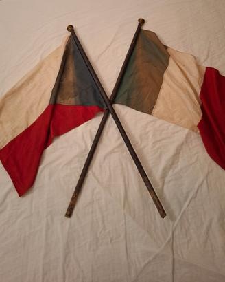 2 Bandiere d'Epoca con Asta Originale (55x70 cm)