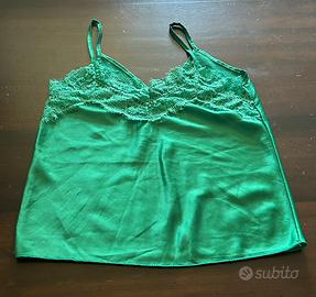 Top in satin verde con pizzo taglia unica