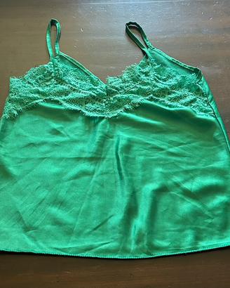 Top in satin verde con pizzo taglia unica