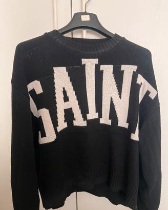 Maglione nero SAINT oversize con scritta bianca