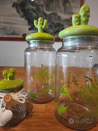 Set 3 barattoli vetro tappi cactus ceramica verde 