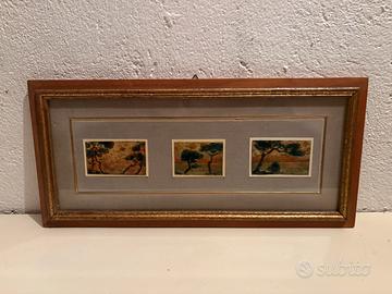 Quadro con tre miniature paesaggio