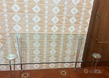 Tavolo in Vetro Temperato con Gambe Cromate