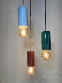 Lampadario ceramica cilindri colorati