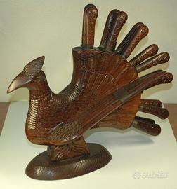 Scultura antica tacchino in legno di mogano