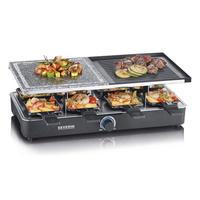Severin raclette grill, 1300w, 8 padelle e pietra