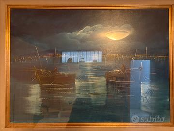 Dipinto olio su tela mare notturno