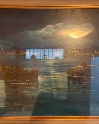 Dipinto olio su tela mare notturno
