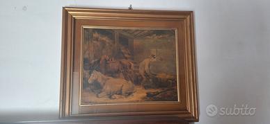 Stampa vintage scena rurale con cavalli 69x58 cm