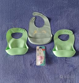 Kit Set 3 Bavaglini Silicone + 2 Ciucci Neo Baby