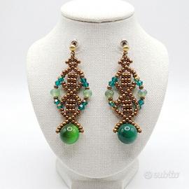 Orecchini vintage bronzo agata verde artigianali
