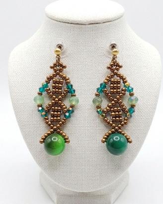Orecchini vintage bronzo agata verde artigianali