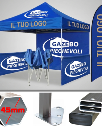 Gazebo 3x3 blu alluminio eventi personalizzabile