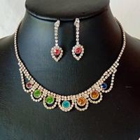 Parure collana orecchini con zirconi multicolor 