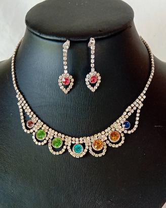 Parure collana orecchini con zirconi multicolor 
