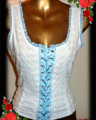 CORSETTO SANGALLO CON LACCI RASO, VOLANT, PERLINE