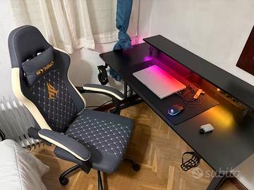 Scrivania Gaming 140cm LED RGB + Prese Integrate