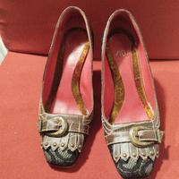 décolleté in pizzo nero e cuoio nr 36 