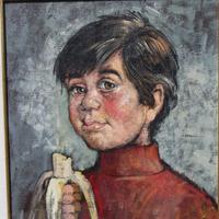Dipinto olio su tela "fanciullo con banana"