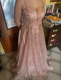 abito da cerimonia lungo rosa cipria paillettes