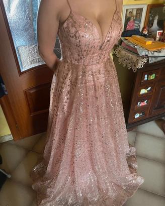 abito da cerimonia lungo rosa cipria paillettes