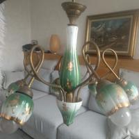 lampadario vintage anni 50 in ceramica e ottone