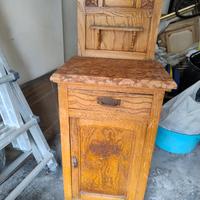 Mobiletto vintage in legno massello con marmo 