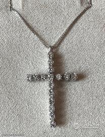 COLLANA CROCE ORO BIANCO 18kt. E DIAMANTI NATURALI