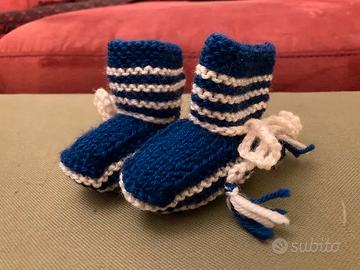 Scarpine neonato in lana - Blu e bianche