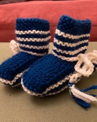Scarpine neonato in lana - Blu e bianche