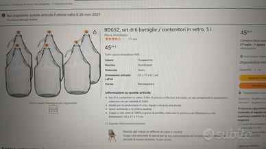 BDG5Z, set di 6 bottiglie / contenitori in vetro, 5 l