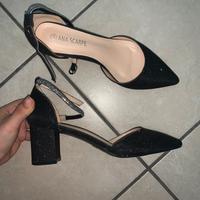 Tacchi neri brillantinati con strass, taglia 39