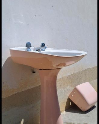 Lavabo e cassetta wc  rosa/bianco vintage