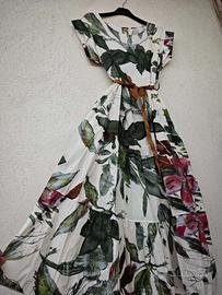 Abito lungo a balze botanica e floreale 100% coton