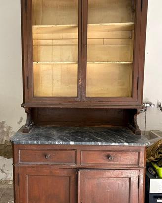 Vetrina con piano in marmo da restaurare