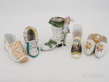 5 scarpine vintage in miniatura, in ceramica