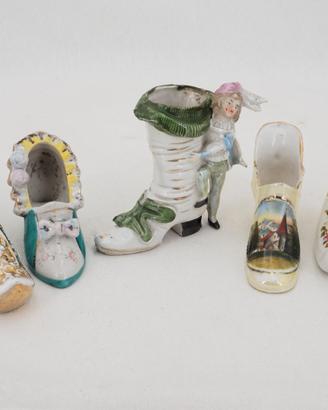 5 scarpine vintage in miniatura, in ceramica