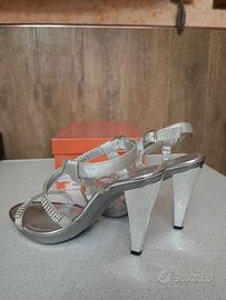 Sandali donna n.39 color argento in pelle