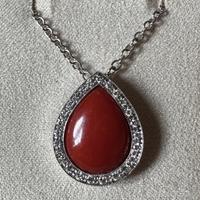 COLLANA ORO 18kt. CON DIAMANTI E CORALLO NATURALE