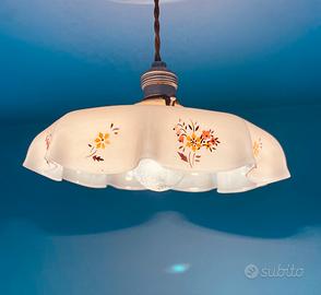 Lampadario vintage vetro decorato fiori