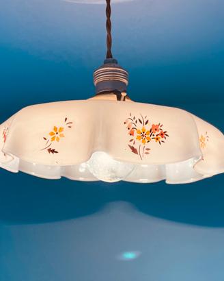 Lampadario vintage vetro decorato fiori