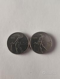 Coppia 50 Lire 1991 – variante lobo a punta 