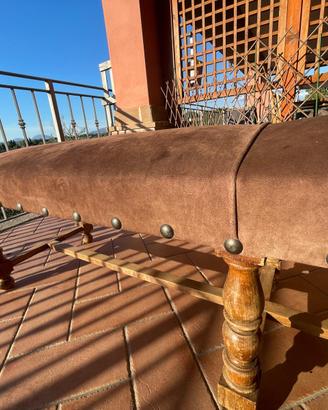 Panca stile spagnolo in legno massello e vera pell