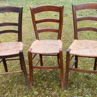 3 sedie vintage in legno e paglia