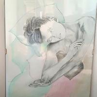 Quadro pastelli e matita Ballerina riposa